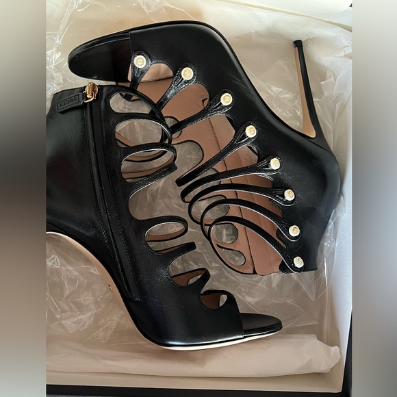 Gucci Black Leather Aneta Open Toe Zipper Sandals Size 39 - Picture 6 of 13